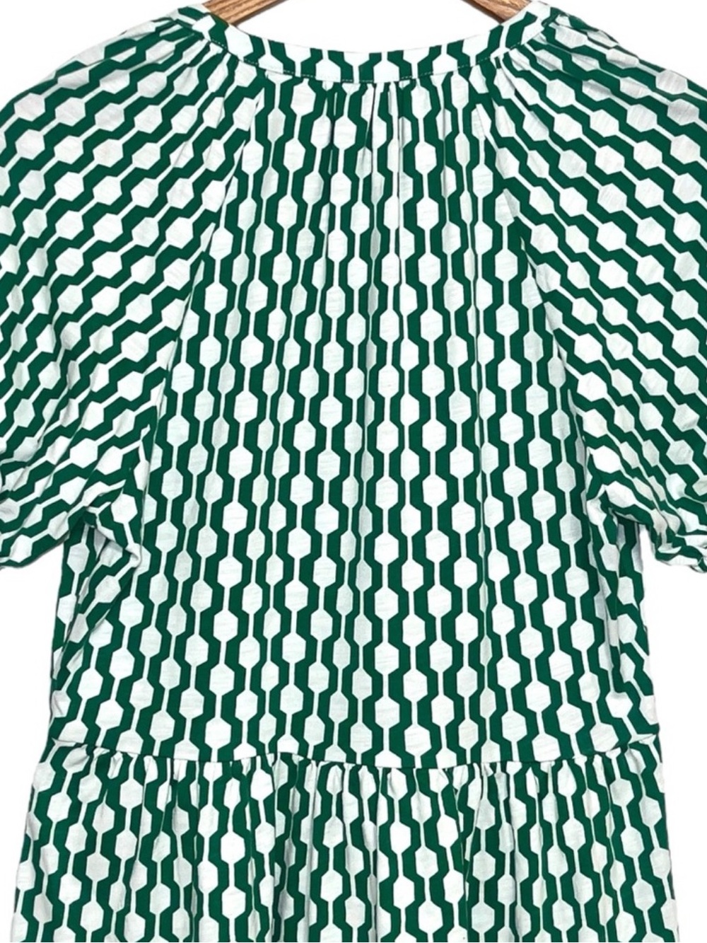 Boden Geo Azure Jersey Mini Dress Green White Tassel Size US 2R - Picture 8 of 11